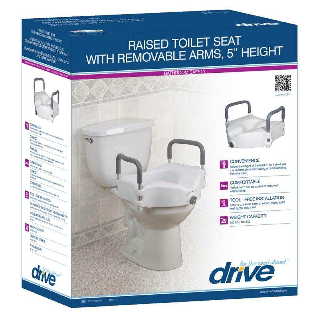 Drive Medical Elevated Raised Toilet Seat with Removable Padded Arms - Shop Home Med