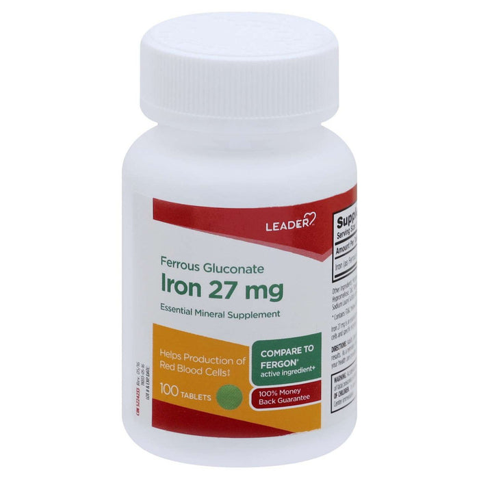 Leader Tm Iron 27Mg Tablets 100 Ct Compare To Fergon