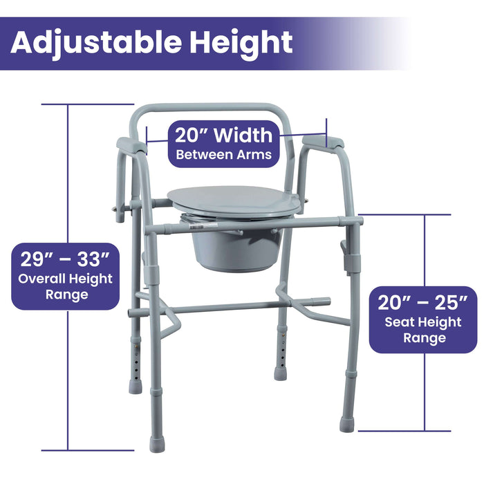 Medacure Adjustable Drop Arm Folding Bedside Commode Chair