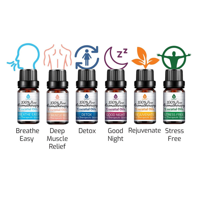 Pursonic 100% Pure Essential Oil Blends & Aromatherapy Oils Set - 6 Varieties