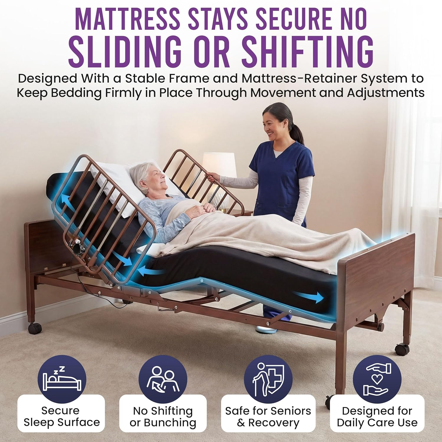 Full Electric Hospital Bed - Foam Mattress - Full Rails - 36x80 Adjustable Height