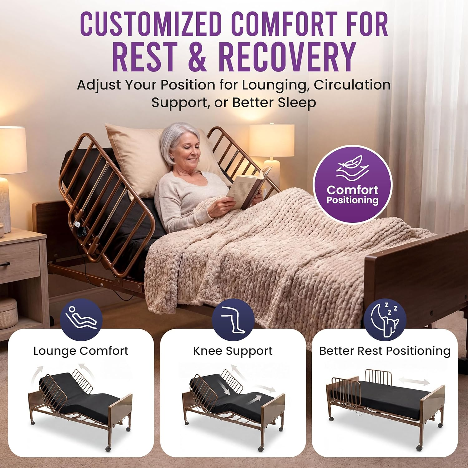 Full Electric Hospital Bed - Foam Mattress - Full Rails - 36x80 Adjustable Height