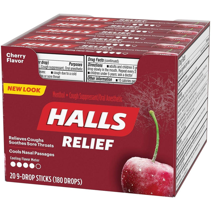 HALLS Relief Cough & Throat Drops Cherry - 20 Sticks X 9 Count - Shop Home Med
