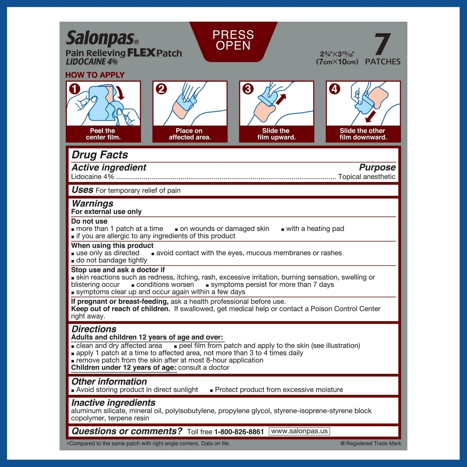 Salonpas Lidocaine 4% Pain Relieving Flex Patch - 7 Ct