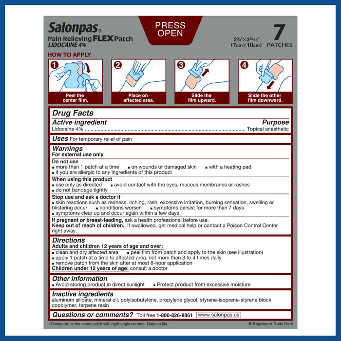 Salonpas Lidocaine 4% Pain Relieving Flex Patch - 7 Ct