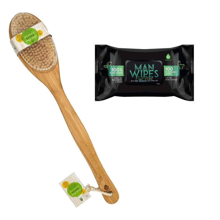 Pursonic Eco-Friendly Bamboo Bath Brush & Massager Set with Flushable Wipes