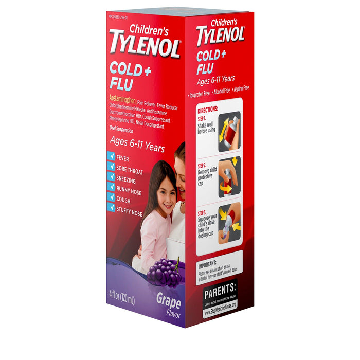 Tylenol Children's Cold & Flu Liquid Oral Suspension Grape - 4 fl. oz - Shop Home Med