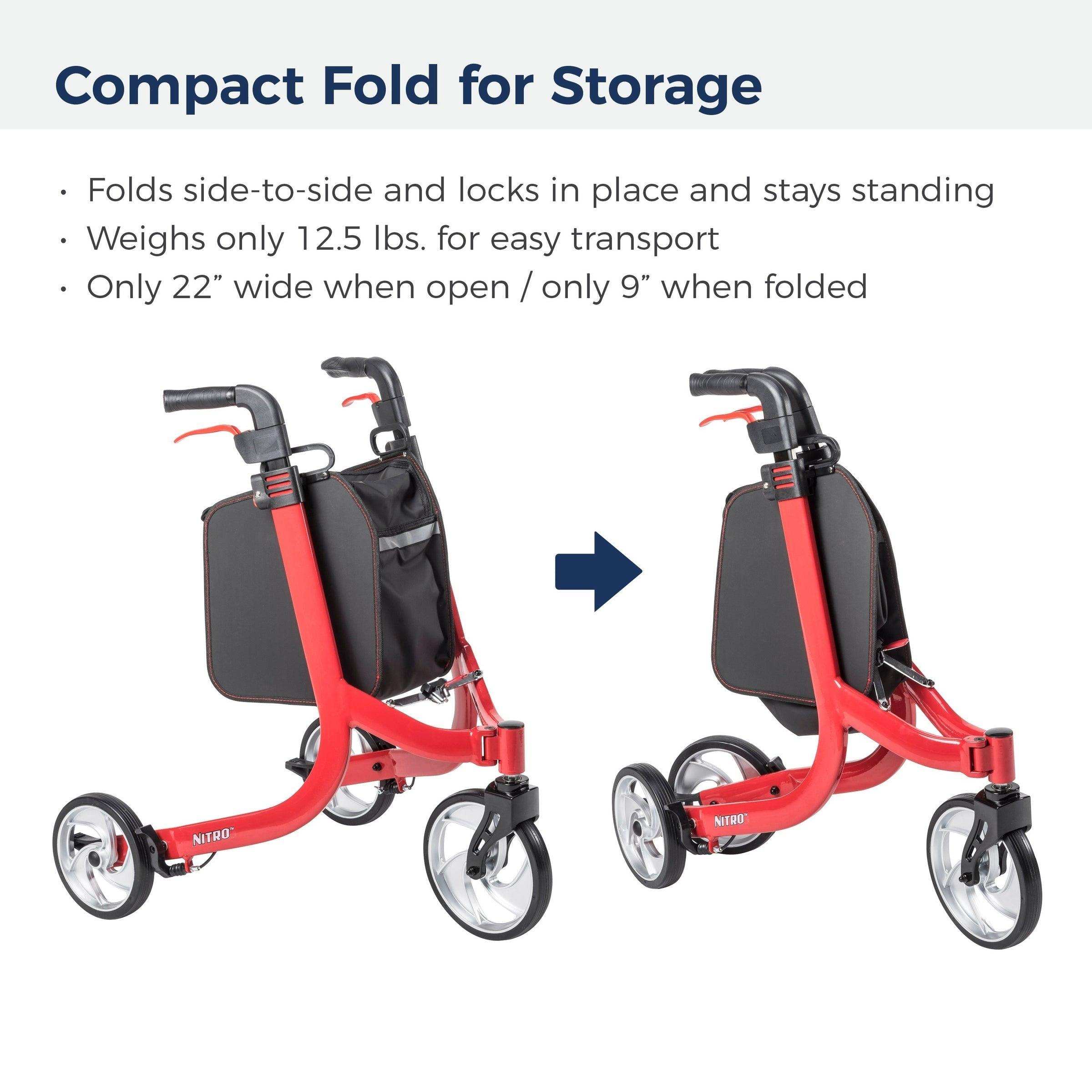 Drive Medical Nitro Euro Style 3-Wheel Rollator Rolling Walker - Shop Home Med