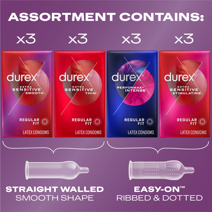 Durex Pleasure Pack Assorted Natural Latex Regular Fit Condoms