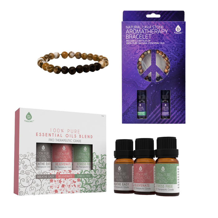 Pursonic Aromatherapy Bliss Bundle: Lava Stone Bracelet + Pure Essential Oils