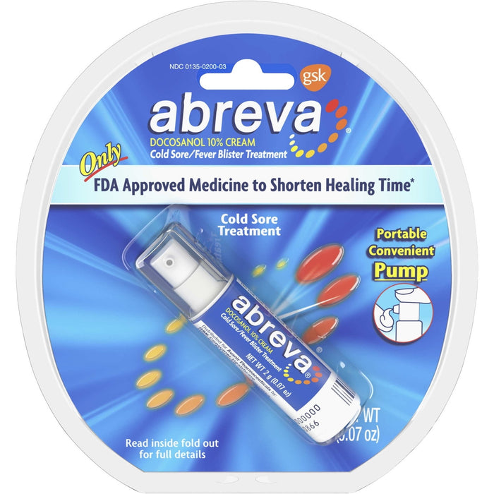 Abreva Docosanol 10% Cream Cold Sore & Fever Blister Treatment Tube and Cream Pump