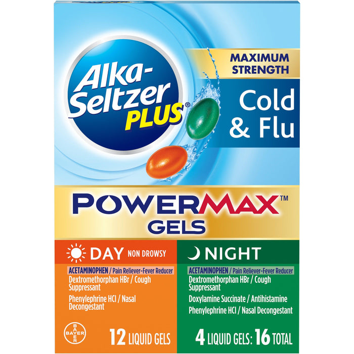 Alka-Seltzer Plus Cold & Flu Powermax Gels - Day 12 Ct + Night 4 Ct