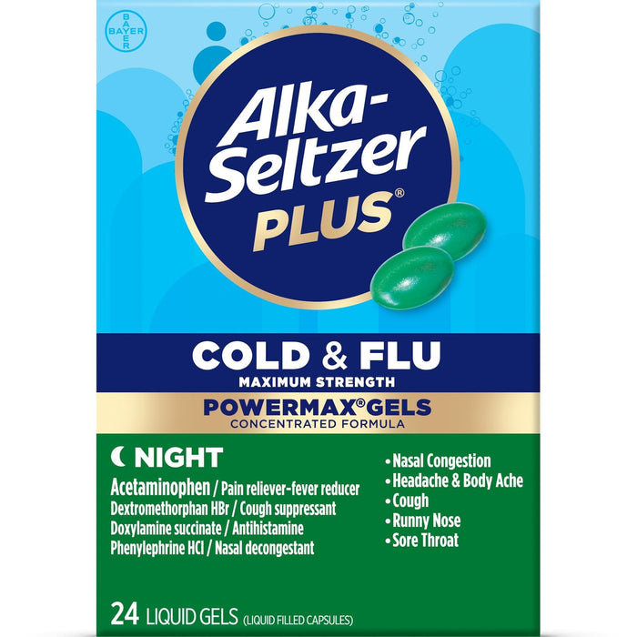 Alka-Seltzer Plus Powermax Cold & Flu Night Liquid Gels - 24 Count