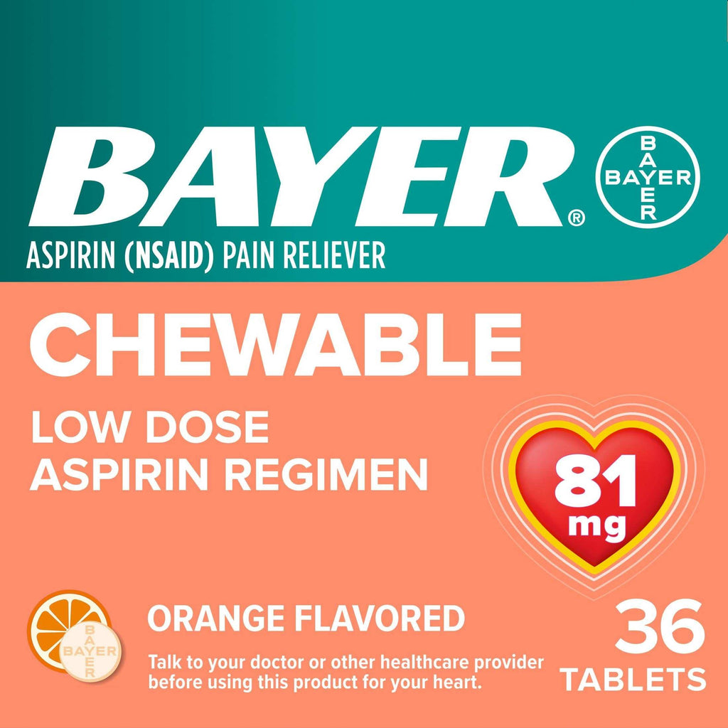 Bayer Aspirin Pain Reliever Low Dose 81mg Chewable Tablets, image size:1024x1024
