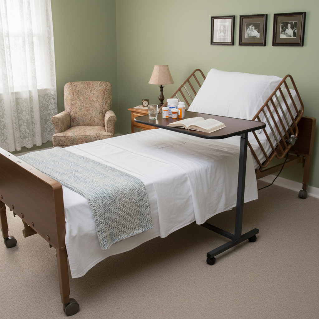 Full Electric Hospital Bed with Foam Mattress - Half Rails - Adjustable Height