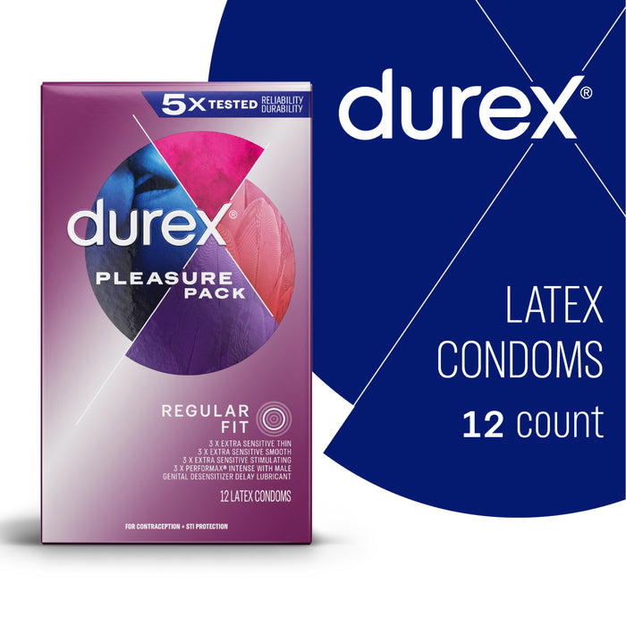 Durex Pleasure Pack Assorted Natural Latex Regular Fit Condoms