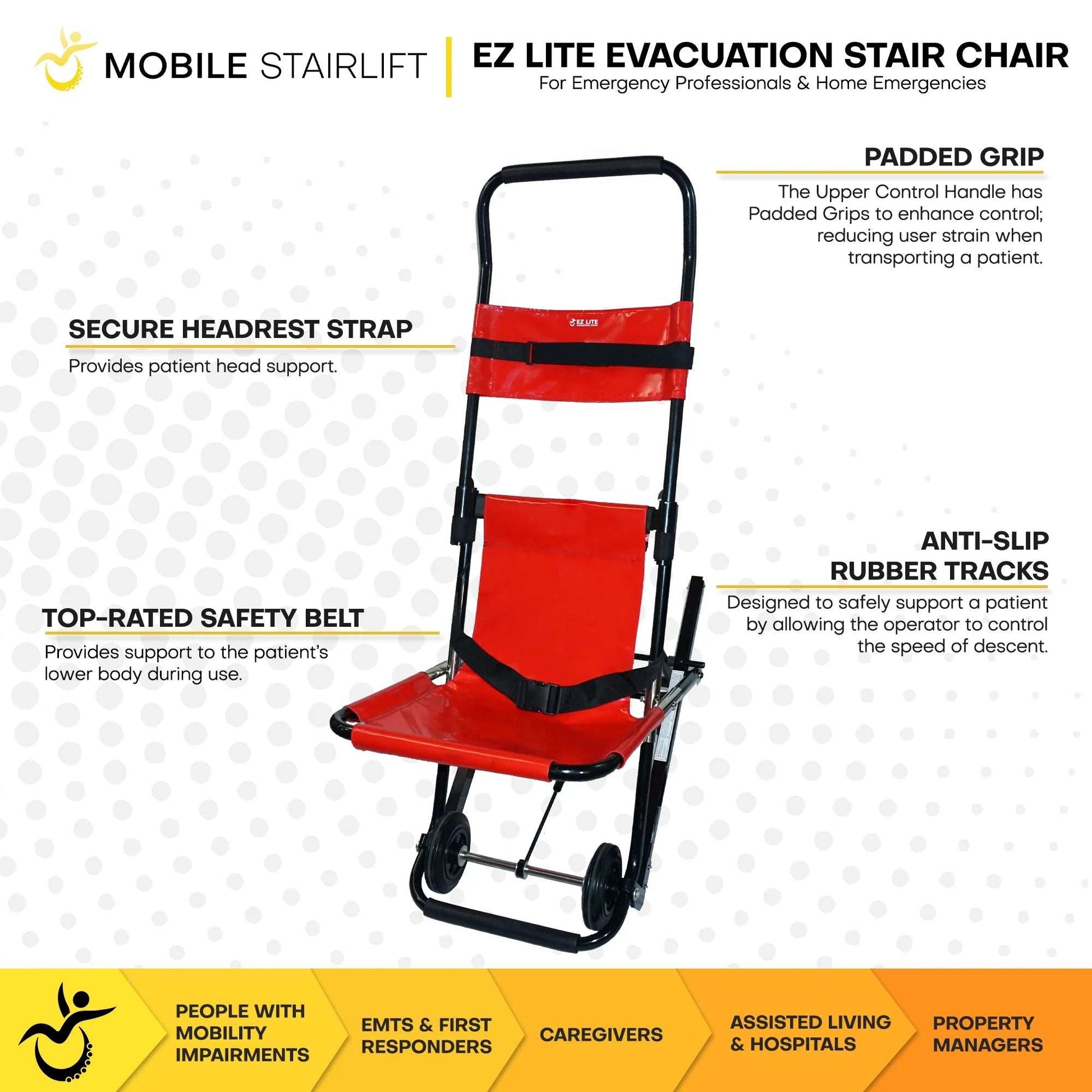 EZ LITE Evacuation Foldable Medical Stair Lift Chair Portable Emergency Transport Stair Chair