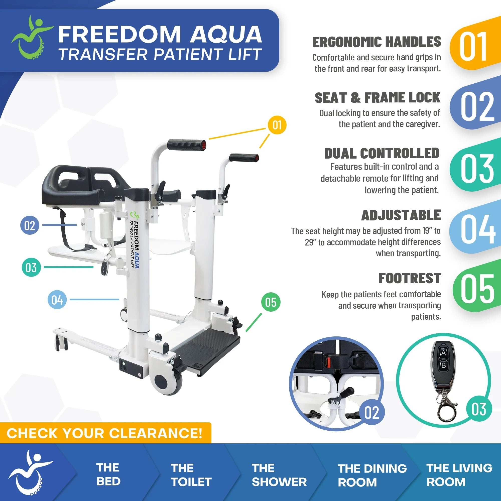 Freedom Aqua Transfer Lift Waterproof with Adjustable Height & Commode