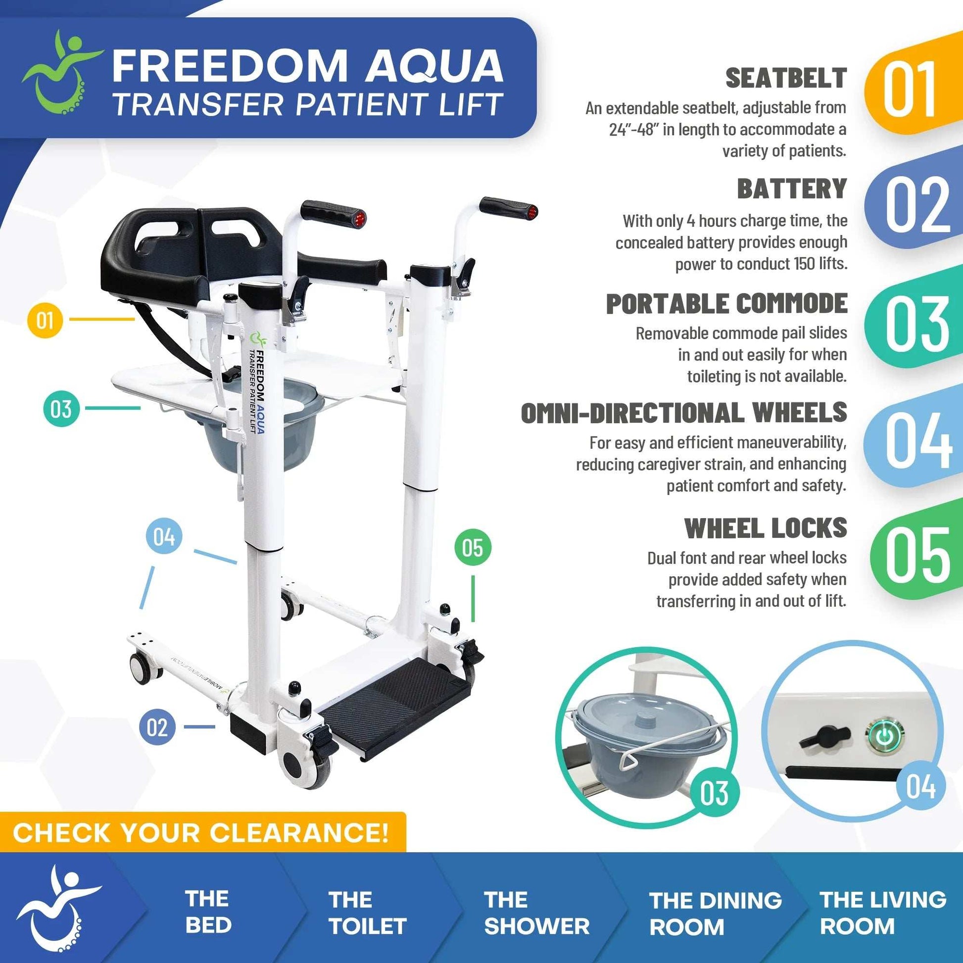 Freedom Aqua Transfer Lift Waterproof with Adjustable Height & Commode