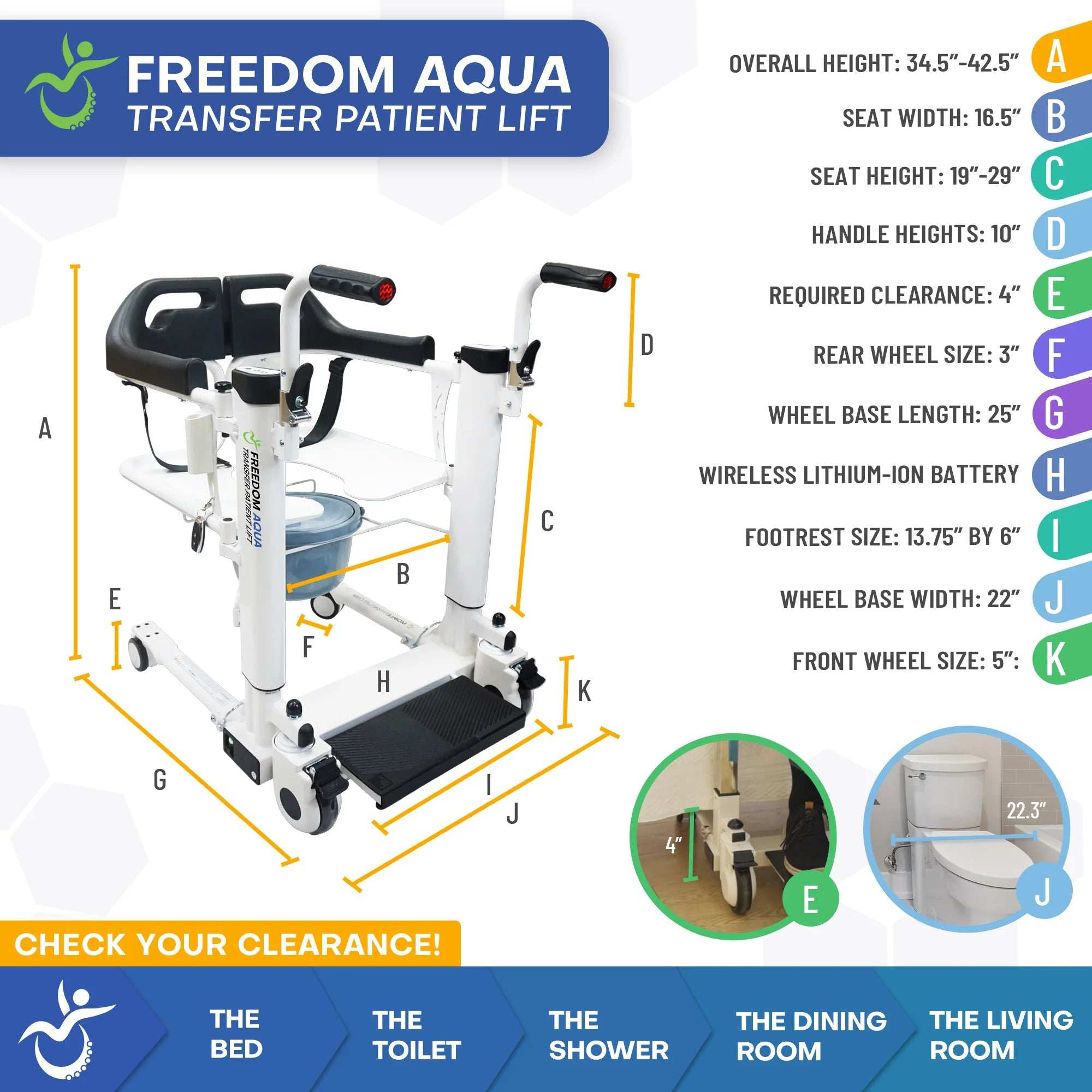 Freedom Aqua Transfer Lift Waterproof with Adjustable Height & Commode