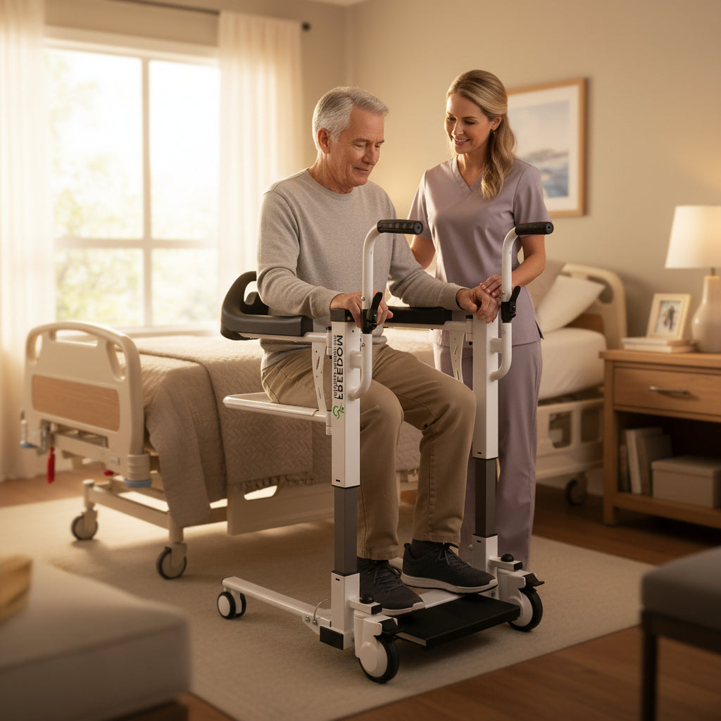 Freedom Transfer Patient Lift with Adjustable Seat Height & Commode Pail