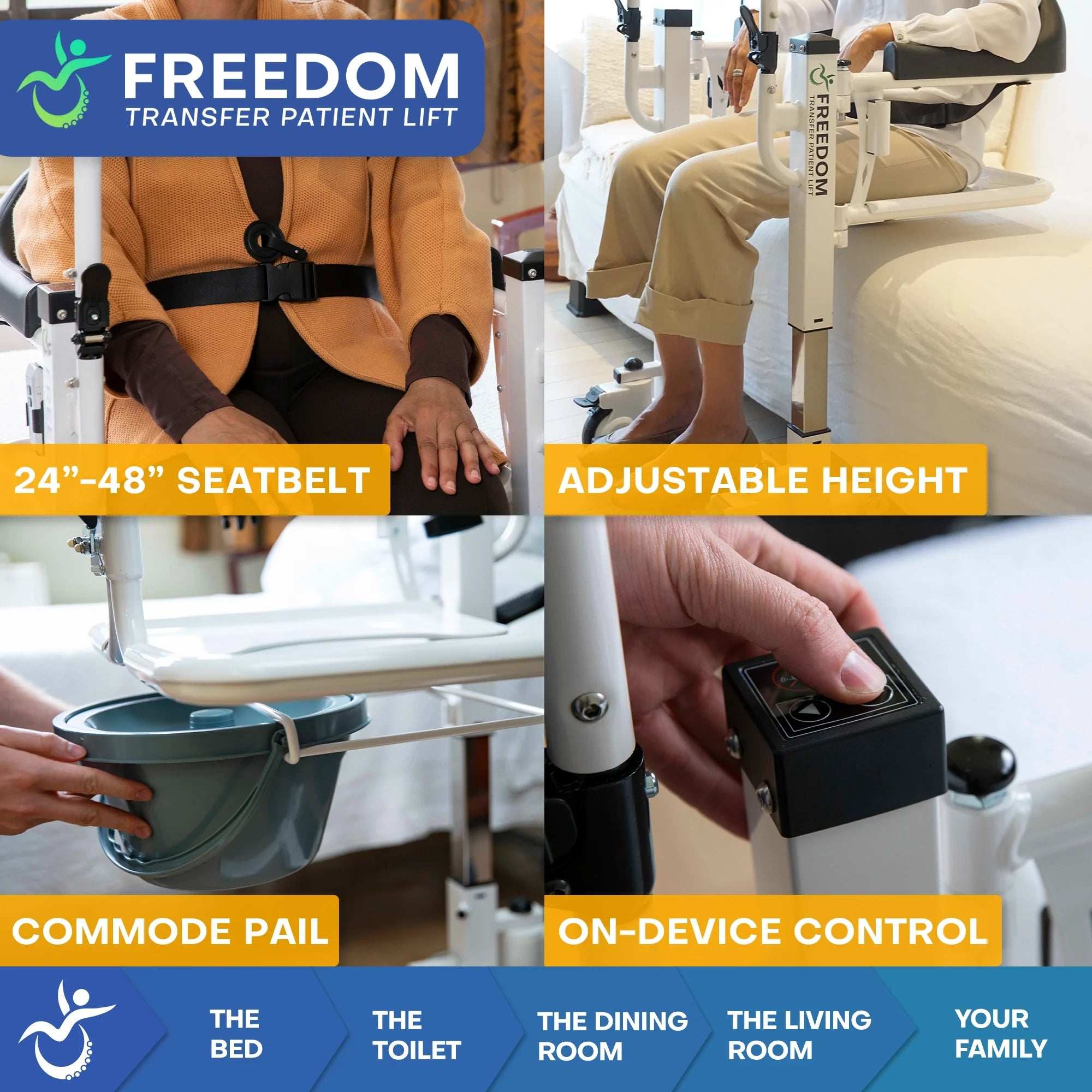 Freedom Transfer Patient Lift with Adjustable Seat Height & Commode Pail