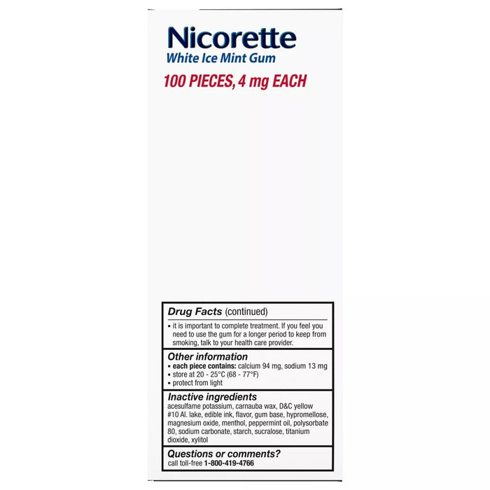 Nicorette Smoking Cessation Aid 4Mg Gum White Ice Mint - 100 Ct
