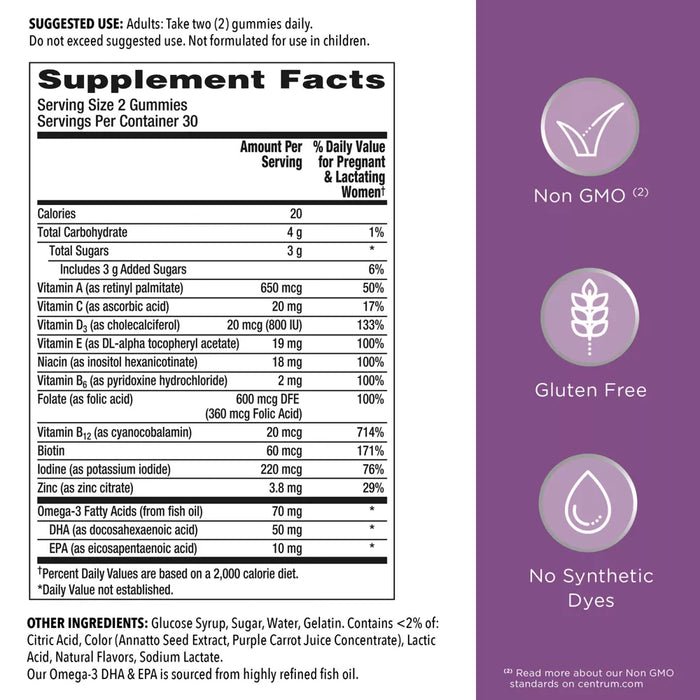 Centrum DHA and Folic Acid Prenatal Multivitamin Gummies Mixed Berry/Orange - 60ct