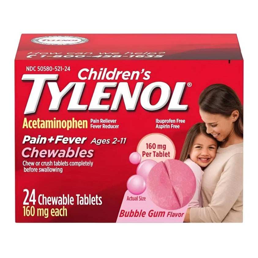 Tylenol Children's Pain + Fever Relief Chewables Bubble Gum - 24 Ct - Shop Home Med