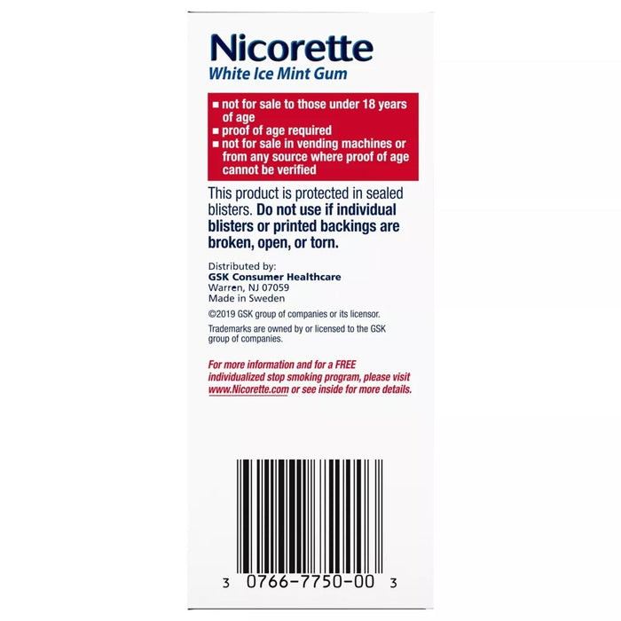 Nicorette Smoking Cessation Aid 2Mg Gum White Ice Mint - 100 Ct
