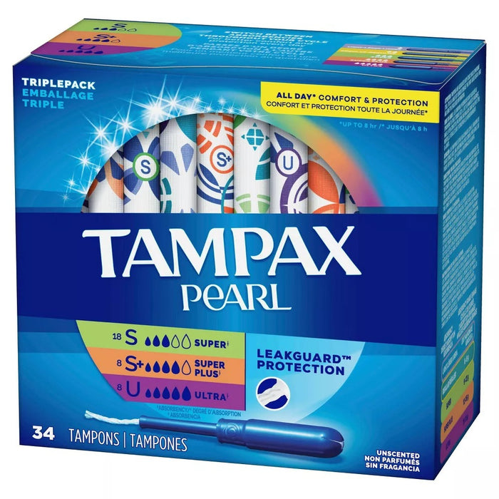 Tampax Pearl Unscented Plastic Tampons Super Super+ Ultra Absorbency