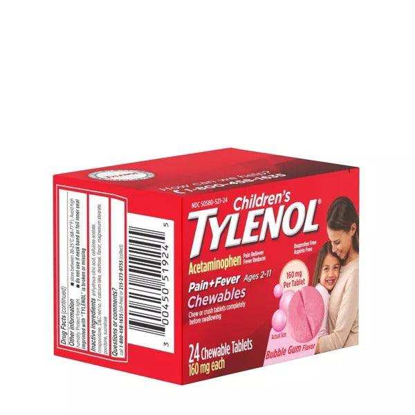 Tylenol Children's Pain + Fever Relief Chewables Bubble Gum - 24 Ct - Shop Home Med