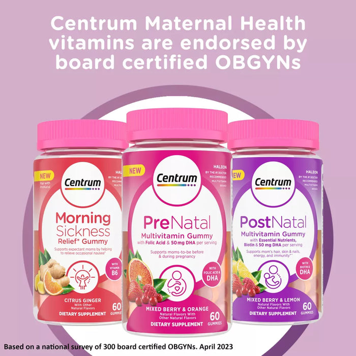 Centrum DHA and Folic Acid Prenatal Multivitamin Gummies Mixed Berry/Orange - 60ct