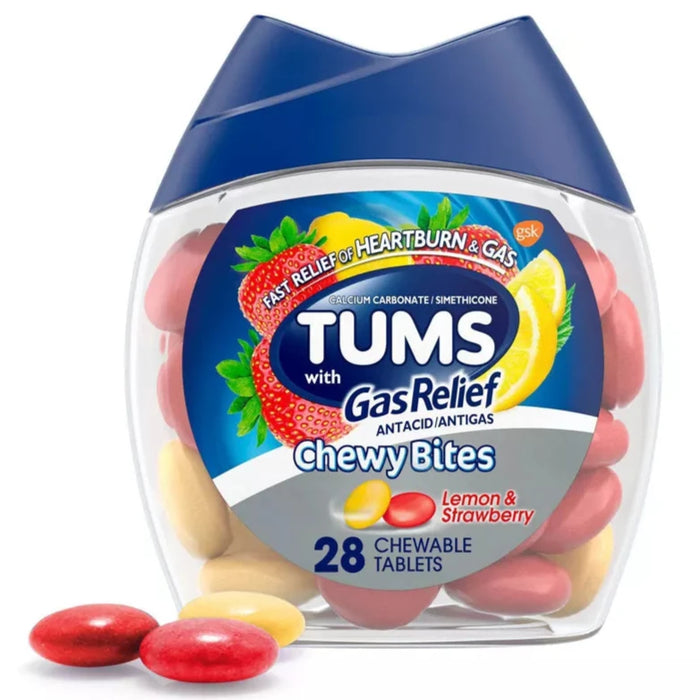 Tums Chewy Bites with Gas Relief - Lemon & Strawberry - 28 Ct