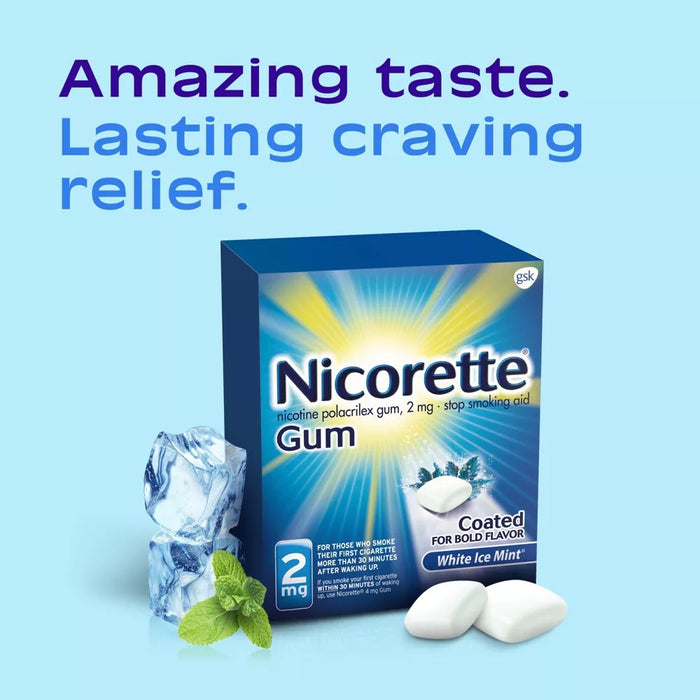 Nicorette 2mg Stop Smoking Aid Gum White Ice Mint - 20Ct