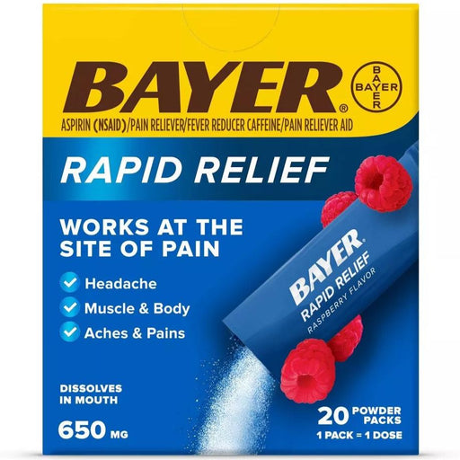 Bayer Rapid Relief Aspirin Powder Packs Raspberry - 20 Ct