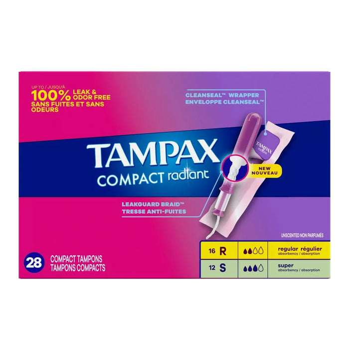 Tampax Compact Radiant Unscented Duopack Plastic Tampons