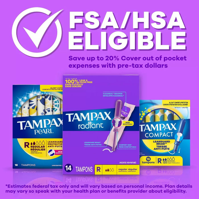 Tampax Compact Radiant Unscented Duopack Plastic Tampons
