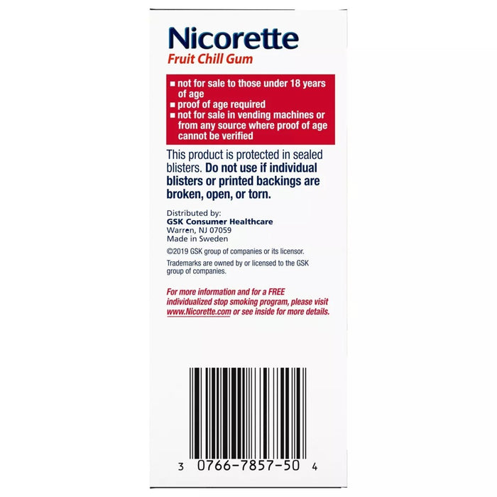 Nicorette Smoking Cessation Aid 2Mg Gum Fruit Chill - 100Ct