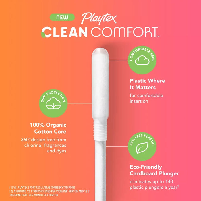 Playtex Clean Comfort Organic Cotton Tampons Super Regular Absorbency