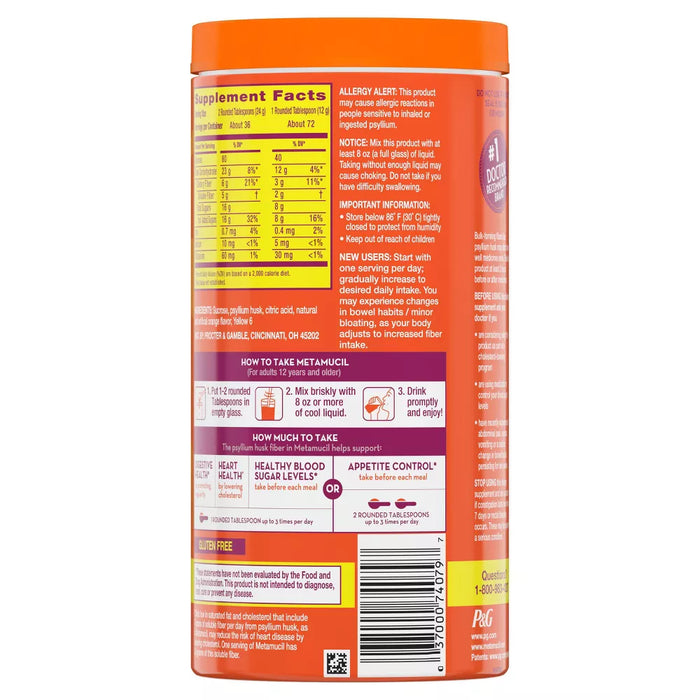 Metamucil Psyllium Fiber Supplement with Sugar Powder Orange