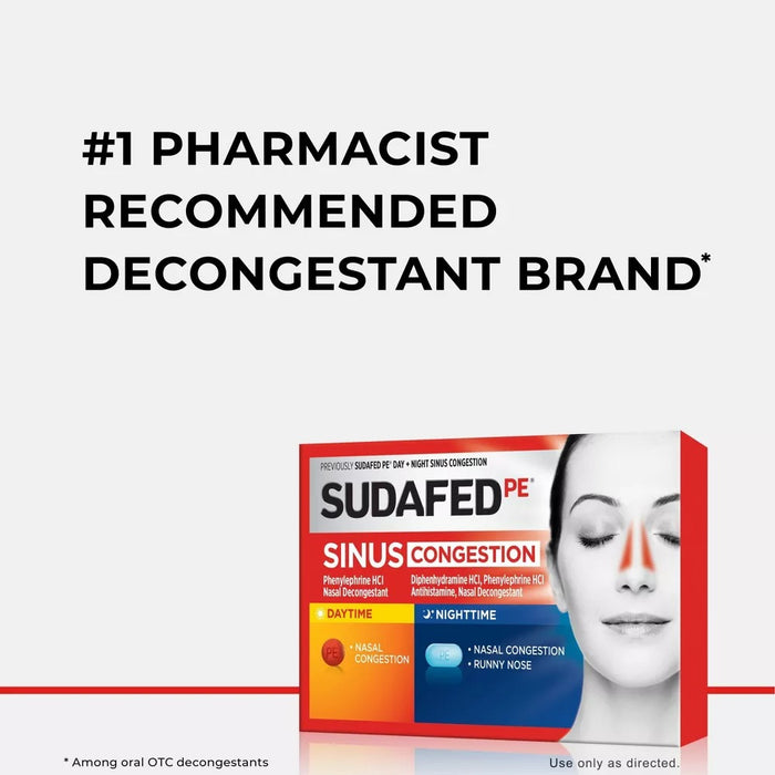 Sudafed PE Day + Night Sinus Congestion Relief Decongestant Tablets - 20 Ct