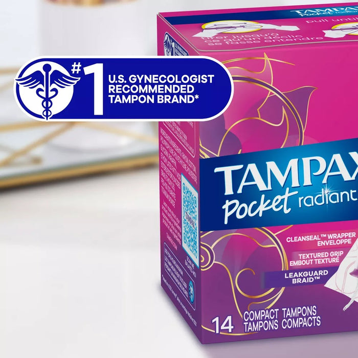 Tampax Pocket Radiant Compact Tampons Regular Super Absorbency - Unscented