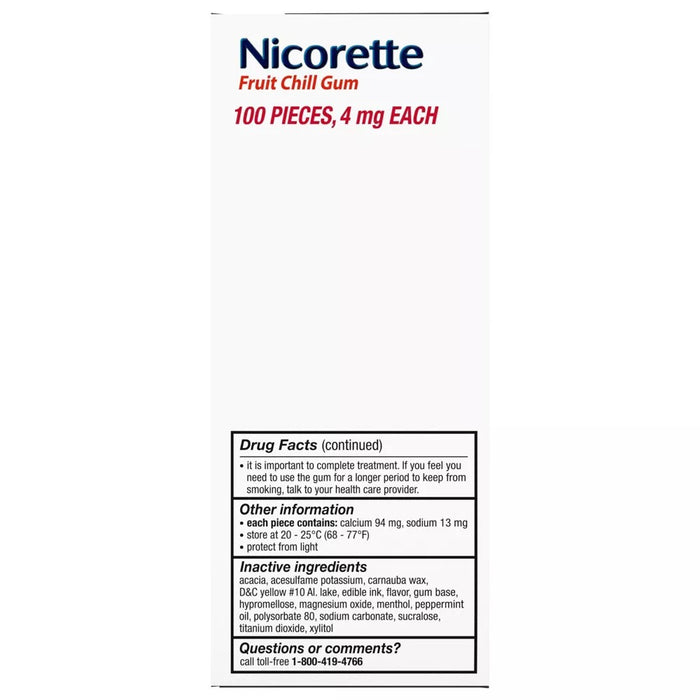 Nicorette Smoking Cessation Aid 4Mg Gum Fruit Chill - 100Ct