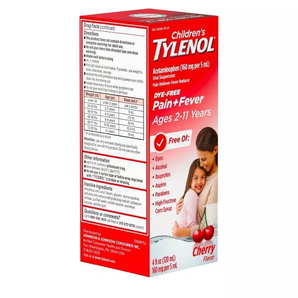 Tylenol Children's Pain and Fever Reliever, Cherry Flavor - 4 fl oz.