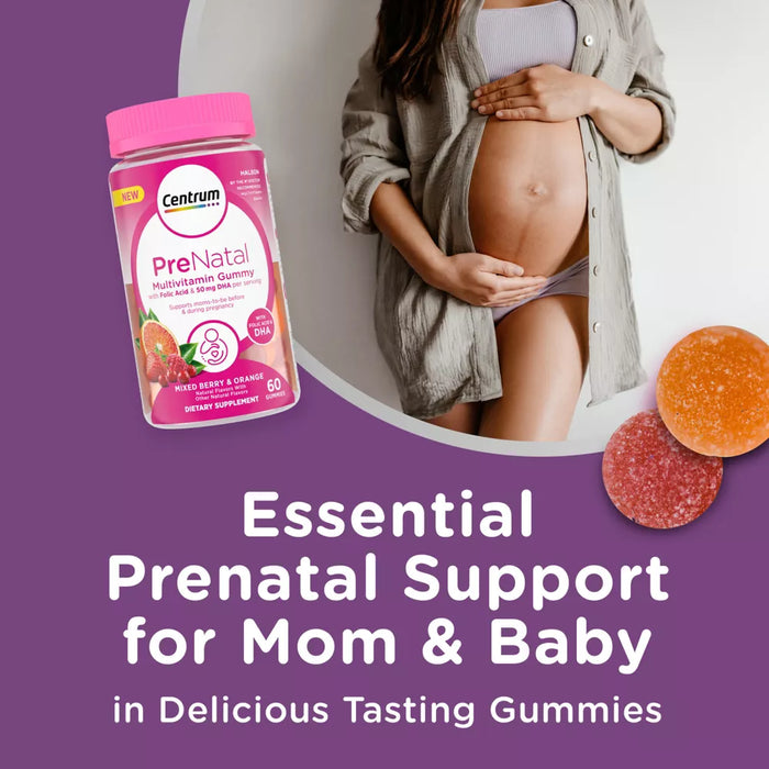 Centrum DHA and Folic Acid Prenatal Multivitamin Gummies Mixed Berry/Orange - 60ct