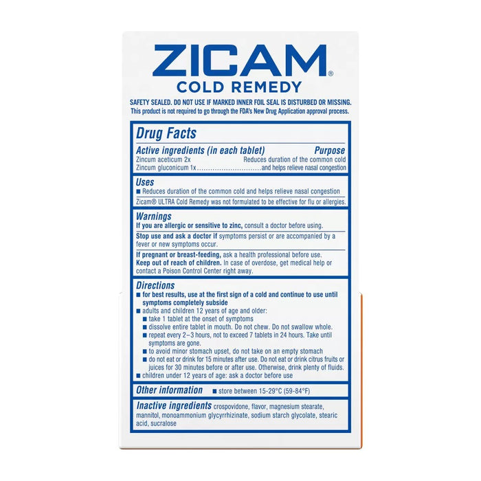 Zicam Ultra Cold Remedy Rapidmelts Tablets Orange Cream