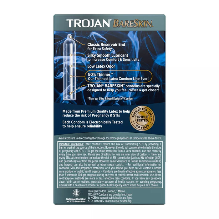 Trojan Bareskin Lubricated Latex Condoms - 10 Ct