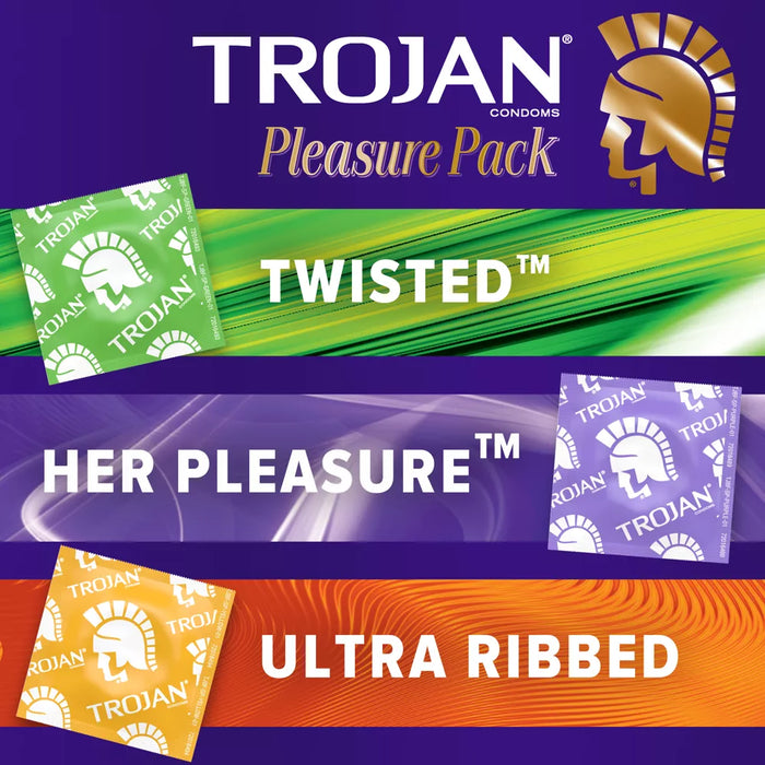 Trojan Pleasure Pack Lubricated Condoms - 12 Ct