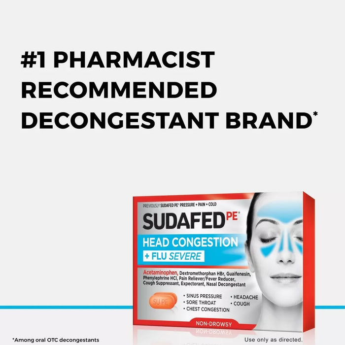 Sudafed PE Head Congestion+Flu Severe Relief Decongestant - 24 Tablets